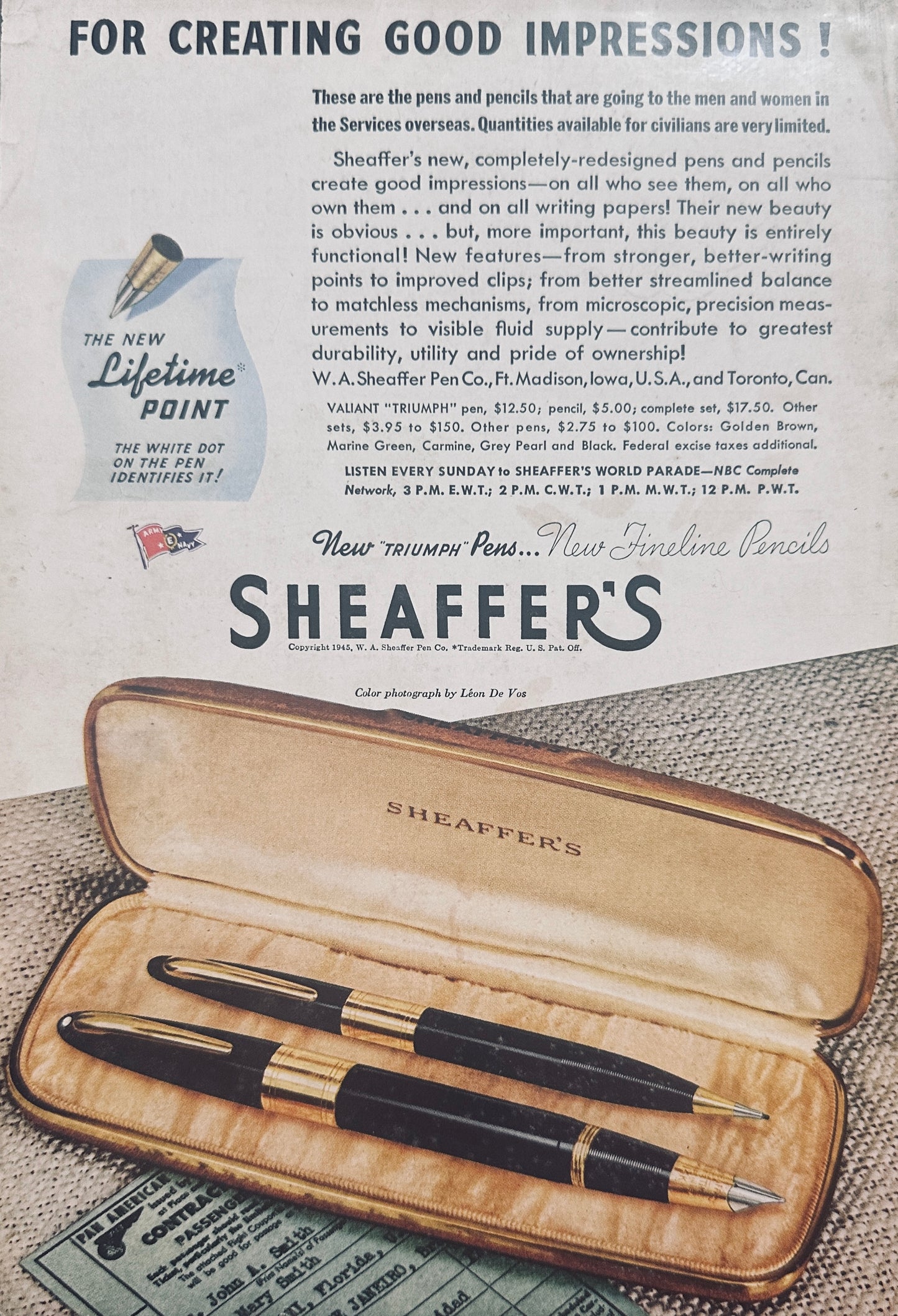 1945 Sheaffer's Triumph Pen Set - For Creating Good Impressions N843