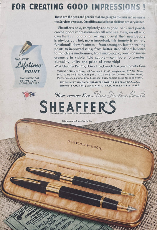 1945 Sheaffer's Triumph Pen Set - For Creating Good Impressions N843