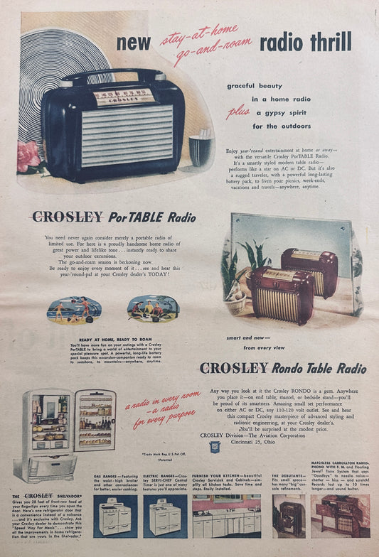 1947 Masterpiece Ad of Yesteryear Crosley Rondo Table Radio - #654