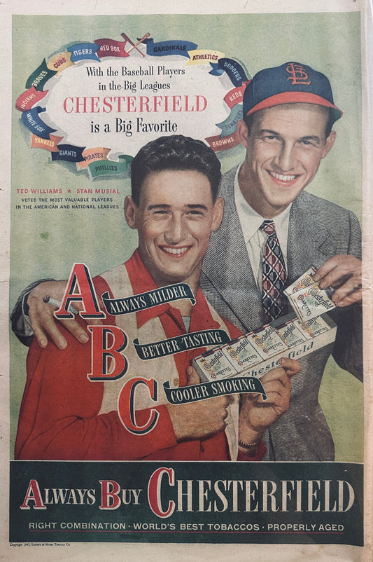 Masterpiece Ad of Yesteryear #655 Chesterfield Ted Williams Stan Musial