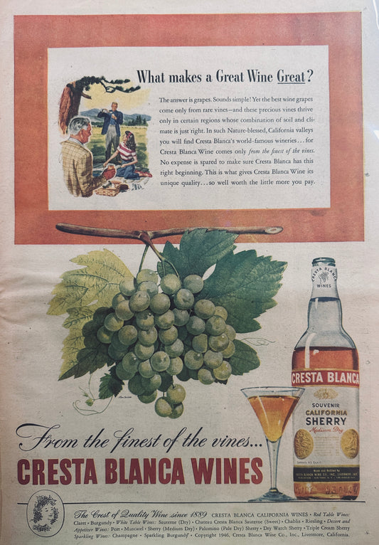1946 - Masterpiece Ad of Yesteryear - Cresta Blanca Wines - #659