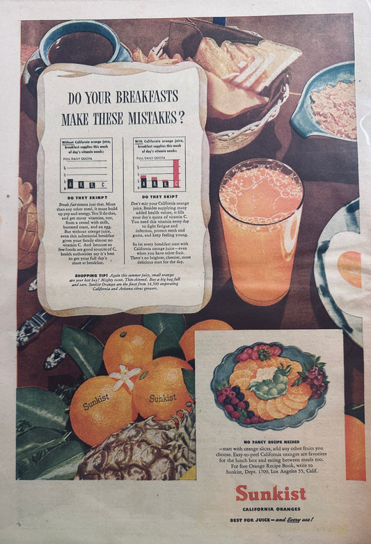 1946 Masterpiece Ad of Yesteryear - Sunkist Orange Juice - #661