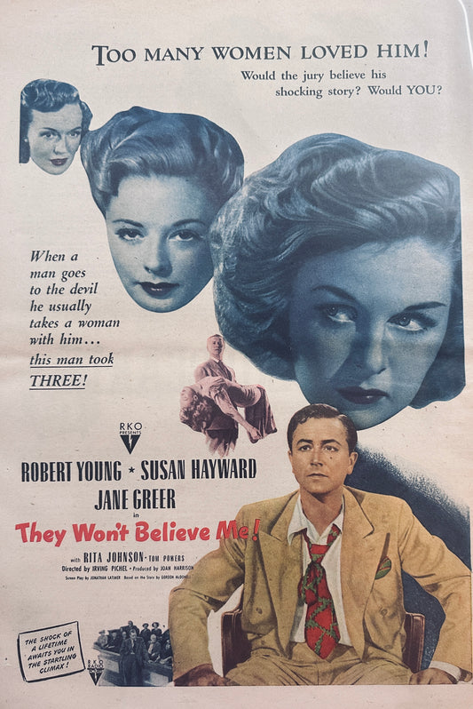 1947 - Classic Movie Advertisement - 1947- RKO - They Won't Believe Me! #665