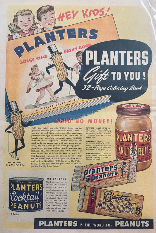 1947 Masterpiece Ad - Planter's Peanuts Coloring Book Promotion - #674