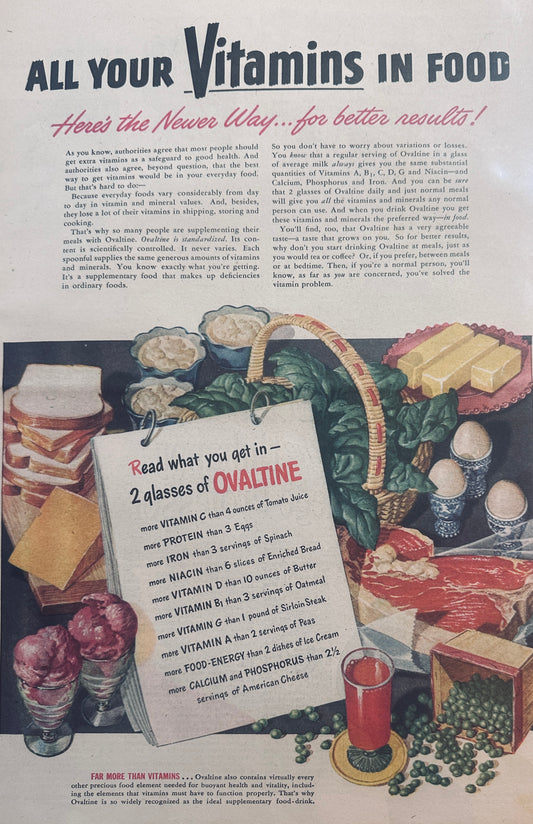 1947 #690 Ovaltine All Your Vitamins in just 2 Glasses MAoY