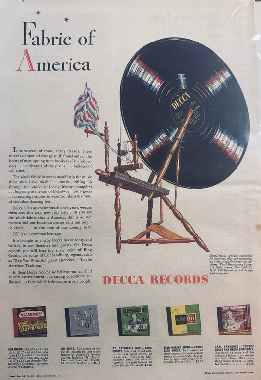 1947 Decca Record - Fabric of America Masterpiece Ad #691