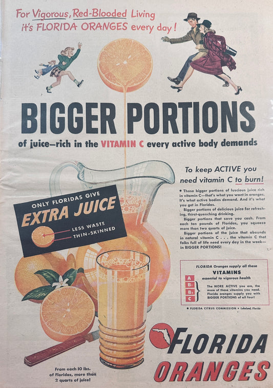 1947 Masterpiece Ad of Yesteryears #696 Florida Oranges