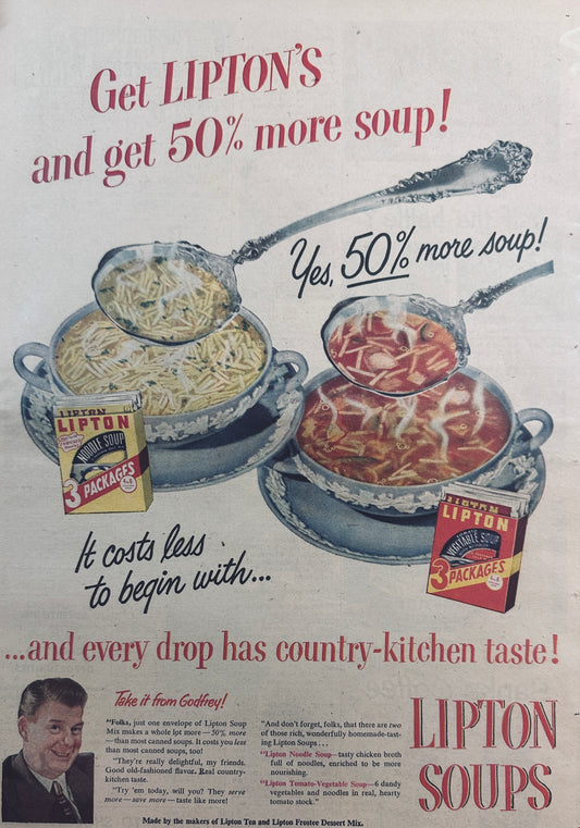 1949 Classic Lipton Soup Masterpiece Ad of Yesteryear # 701