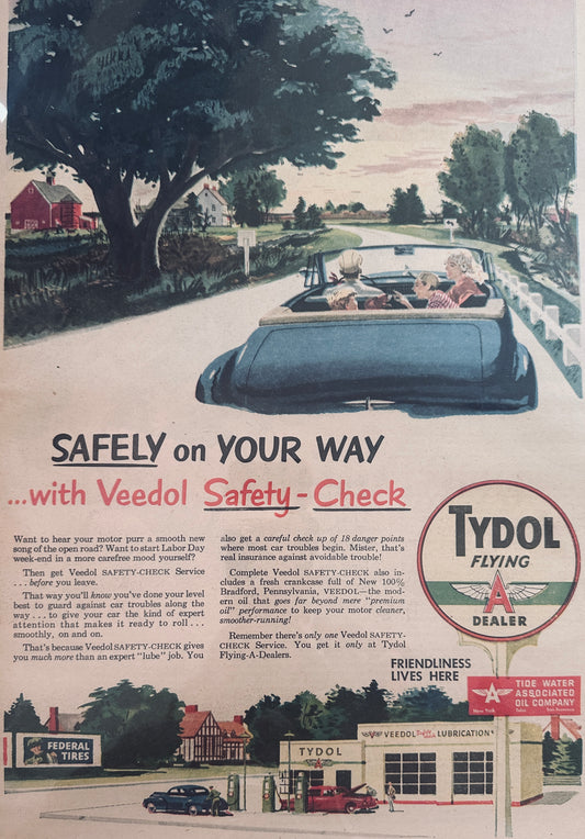 1950 Masterpiece Ad #703 Tydol Flying A Dealer - Veedol Luvricants