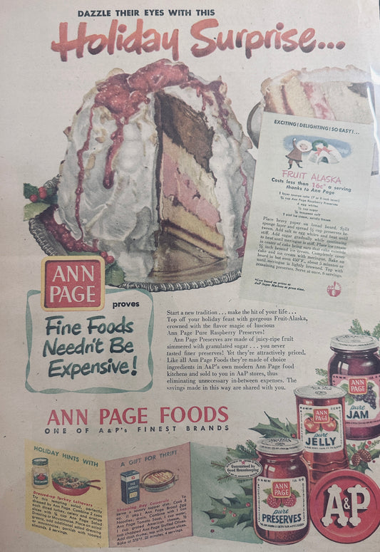1950 Masterpiece Ad of Yesterday #706 Ann Page Preserves, Jelly & Jam
