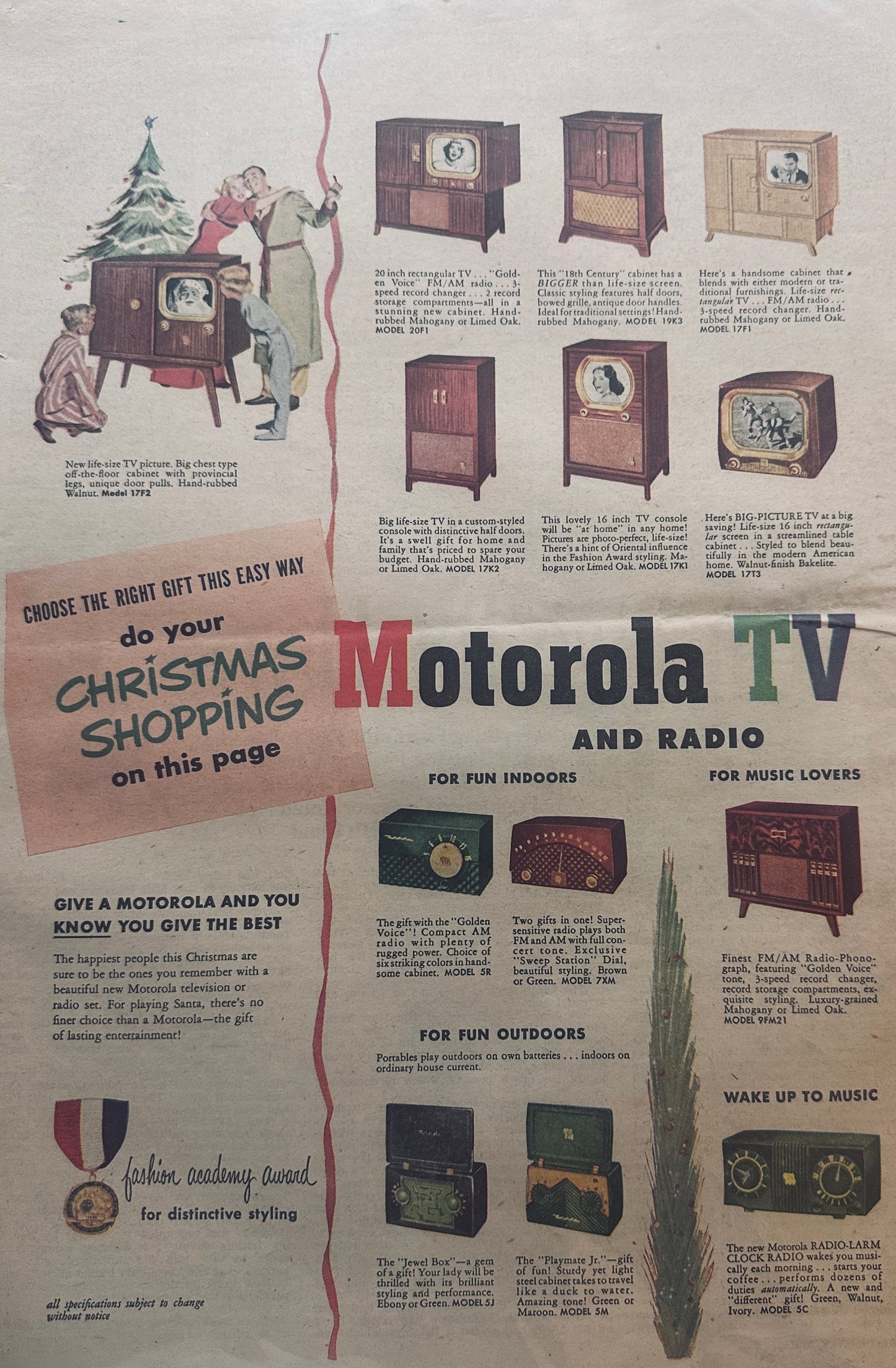 Masterpiece Ad of Yesteryear #707 Motorola TV and Radio Christmas 1950