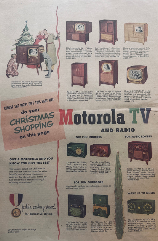 Masterpiece Ad of Yesteryear #707 Motorola TV and Radio Christmas 1950