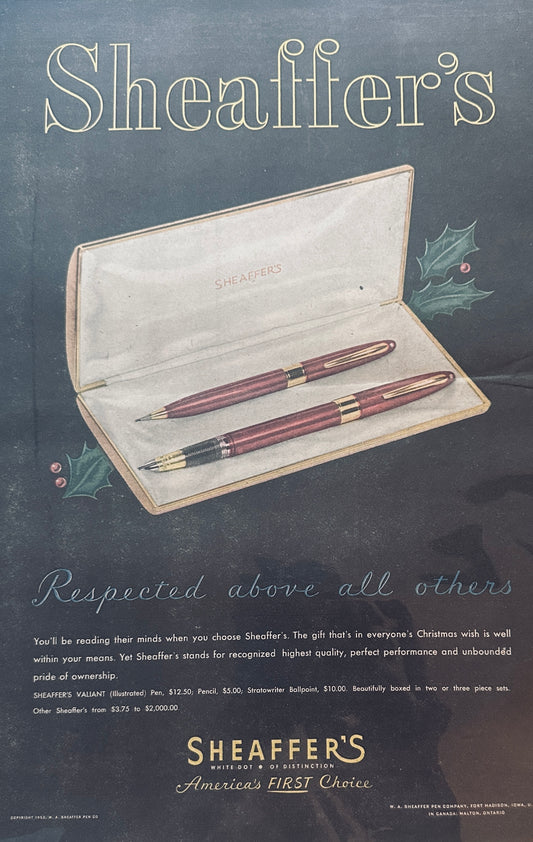 Masterpiece Ad #711 Sheaffer's Valiant Pen Set for 1950