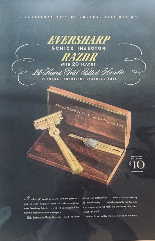 1946 Masterpiece Ad - Schick Eversharp Razor w/14K gold Filled Handle #718