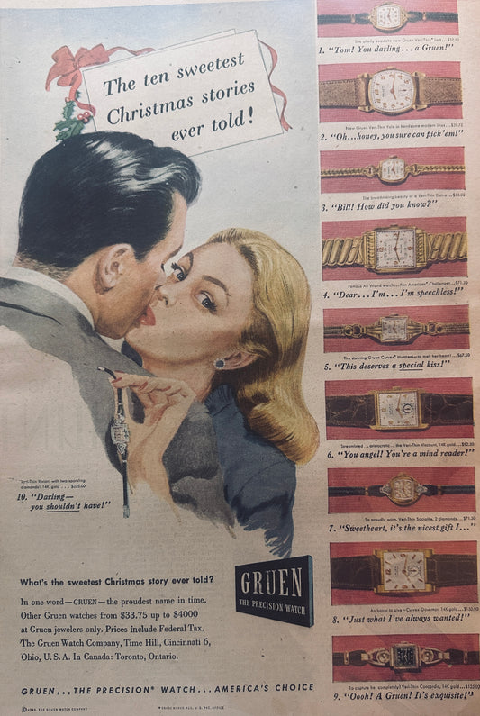 1946 Masterpiece Ad #719 Gruen Precision Watches 9 Styles Shown