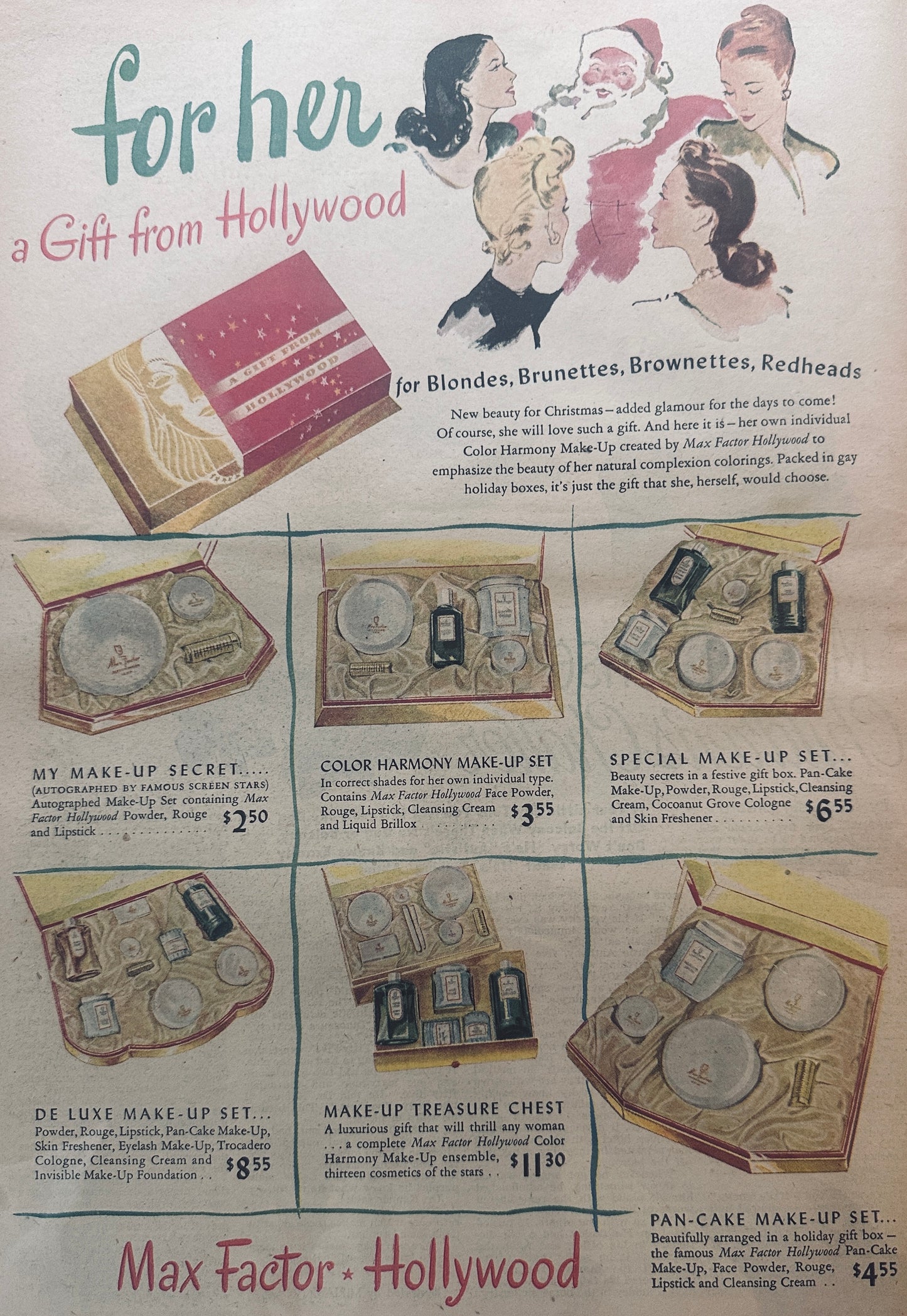 1946 Masterpiece Ad #721 Max Facvtor Make-up Gift Sets from Hollywood