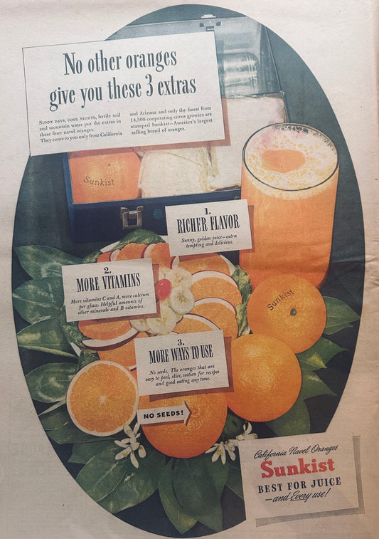 1946 Masterpiece Ad #724 Sunkist Oranges & Orange Juice
