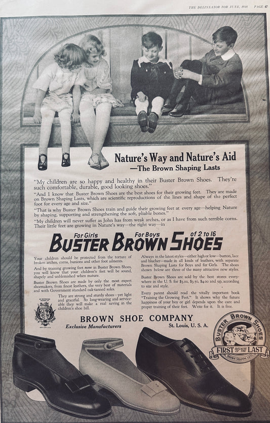1918 Masterpiece Ad of Yesteryear - Buster Brown Children's Shoes - #727