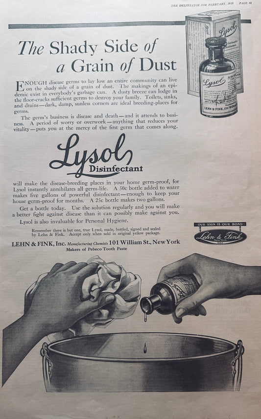 1919 Lysol Antiseptic & Disinfectant -Shady Side of Dust- Ad #157