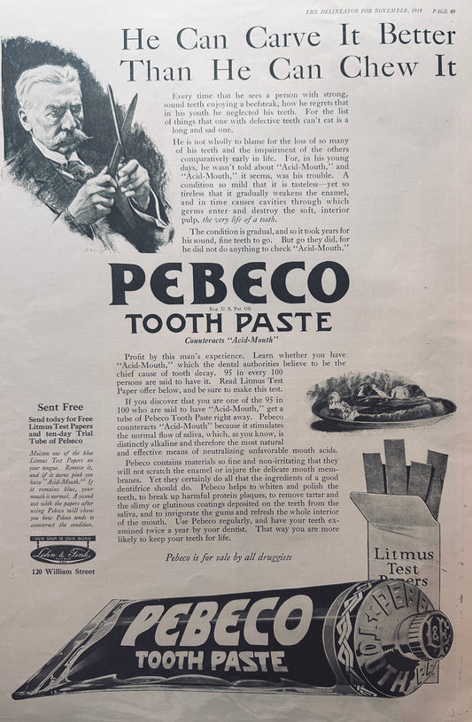 1919 Masterpiece Ad of Yesteryear #732 Pebeco Toothpaste - Acid Mouth