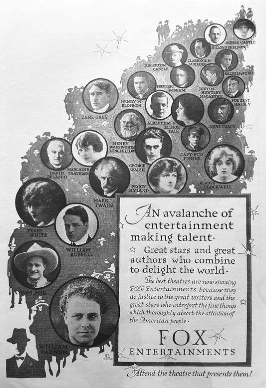 1919 Masterpiece Ad of Yesteryear - Early Movie Stars - Fox Entertainment #734