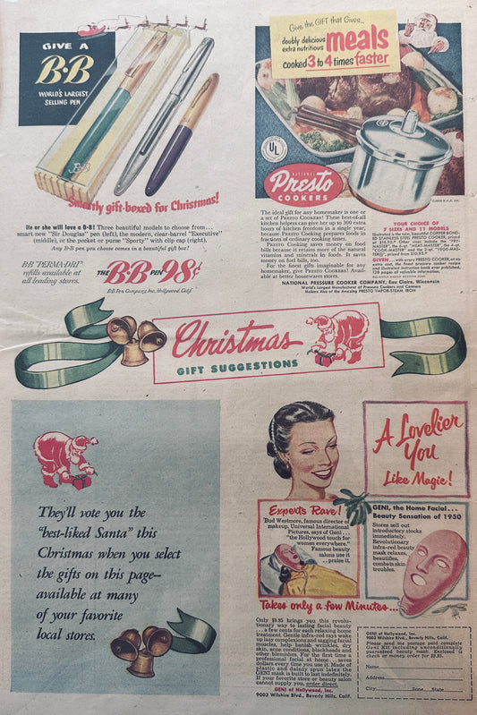 Masterpiece Ad of Yesteryear #740 - 1949 B*B PEns and IR Beauty Mask
