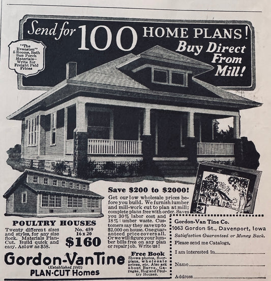 1928-1929 Lot of (2) Gordon Van Tine Vintage Home Ads - Davenport, Iowa