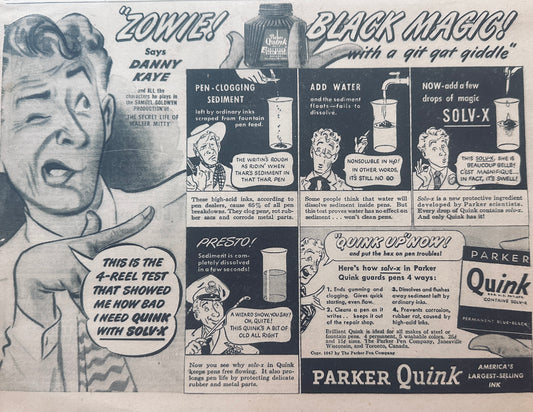 1947 Danny Kaye For Parker Quink Ink Secret Life of Walter Mitty N769