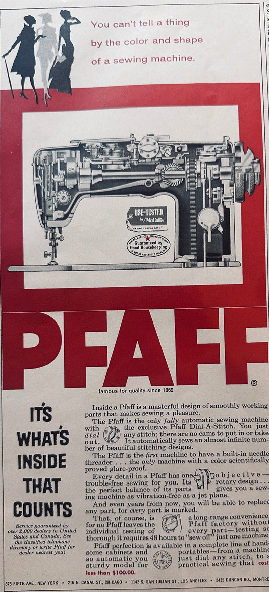 1959 Pfaff Sewing Machine - It's What's Inside that Counts Vintage Ad N830