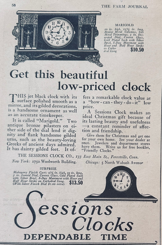 1924 Sessions Mantle Clocks - Marigold and Surprise Models- Rogers Silverplate N828