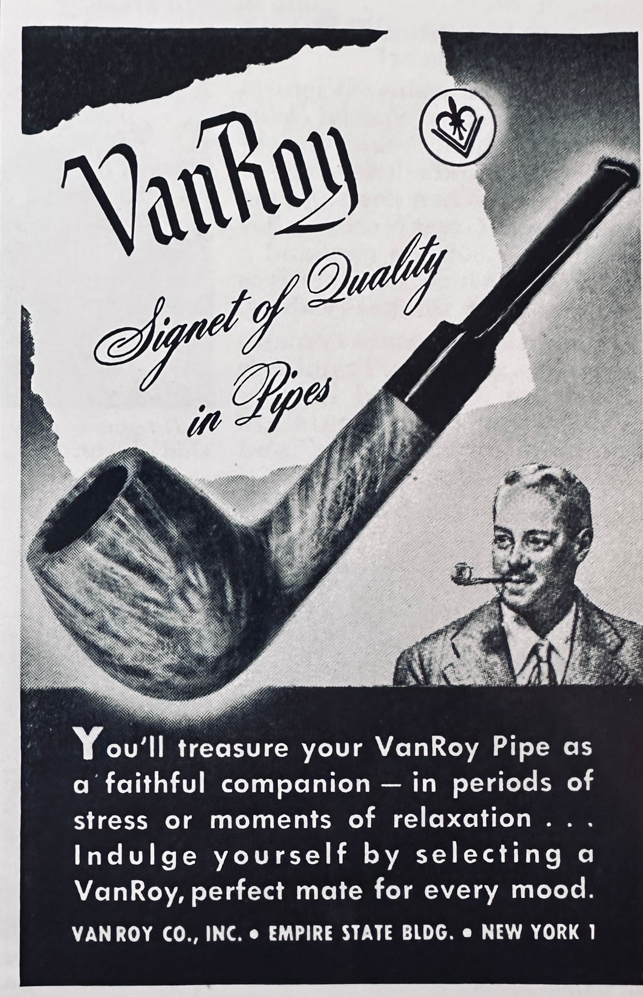 1944 & 1945 Van Roy Smoking Pipes - Vintage Small Ads N921