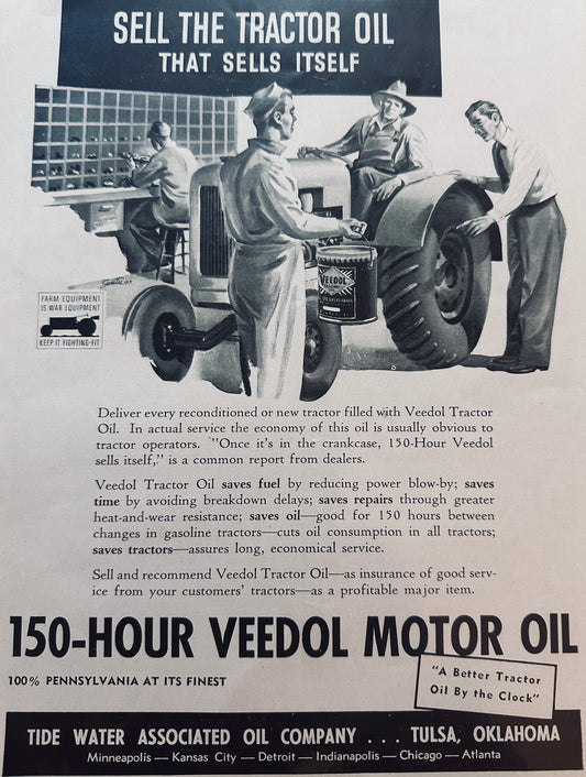 1943 WWII Era International Harvester & Veedol Motor Oil  Vintage Ad N922