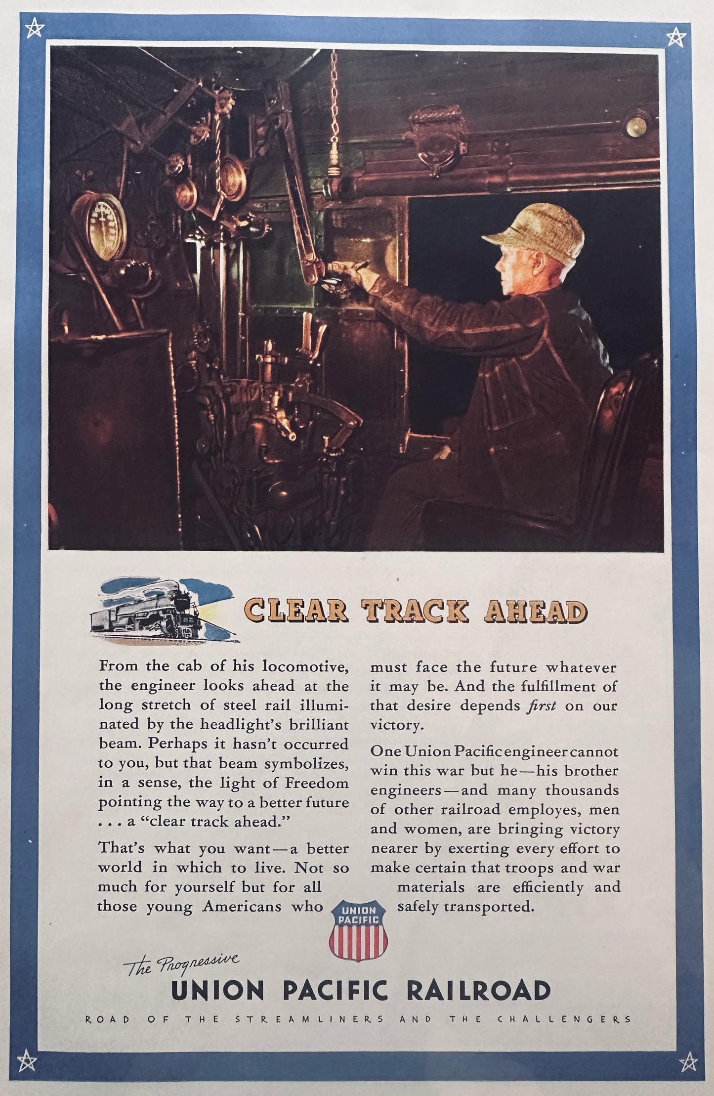 1944 Lot of (4) WWII Era Union Pacific Train Ads Featuring Engines N909