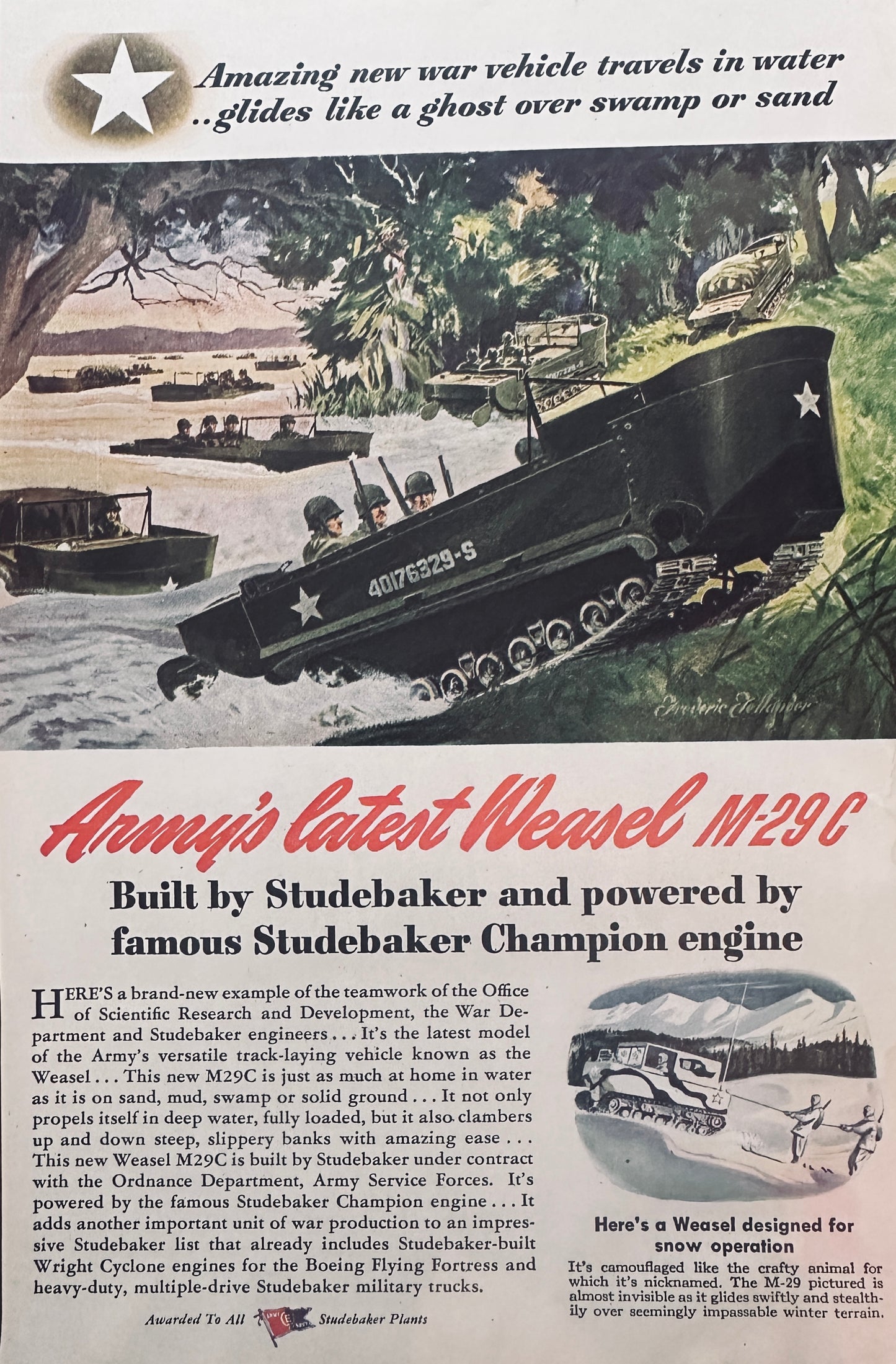 1944 - Lot of (3) WWII Era 1944 Studebaker Ads Cyclone, Champion, Weasel A285-1-2-3