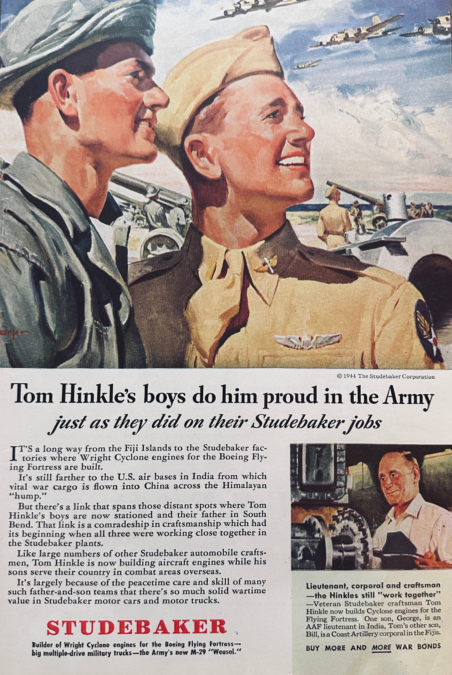 1944 - Lot of (3) WWII Era 1944 Studebaker Ads Cyclone, Champion, Weasel A285-1-2-3