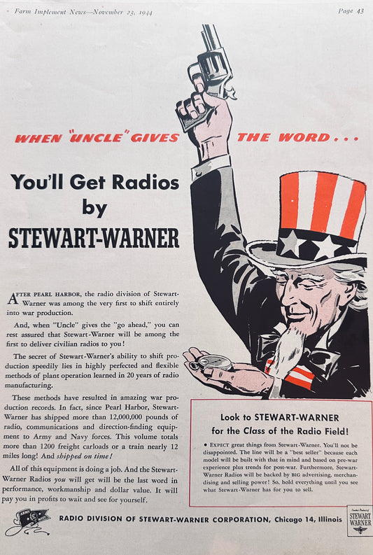 1944 Stewart-Warner Radios Only Military Production until UIncle Sam Says Ok N876