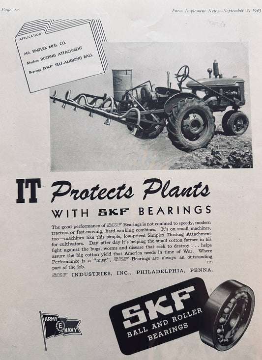 1943 SKF Bearings in Use on Simplex Co Dusting Attachment N857