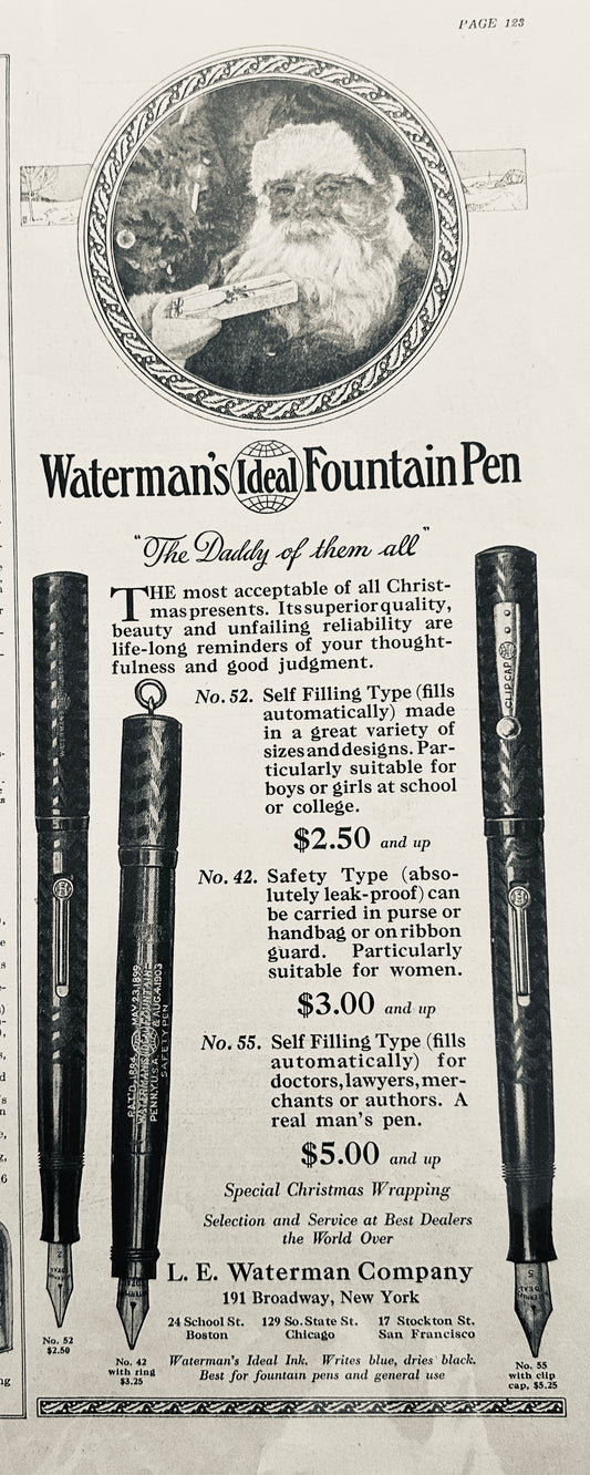 1922 Waterman's Ideal Fountain Pen - 3 models shown 52, 42 & 55 #744