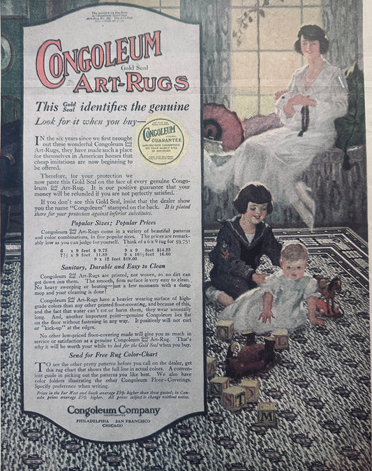 1919-1920 Lot of (3) Congoleum Art Rugs Vintage Ads #740 - #750 Masterpiece