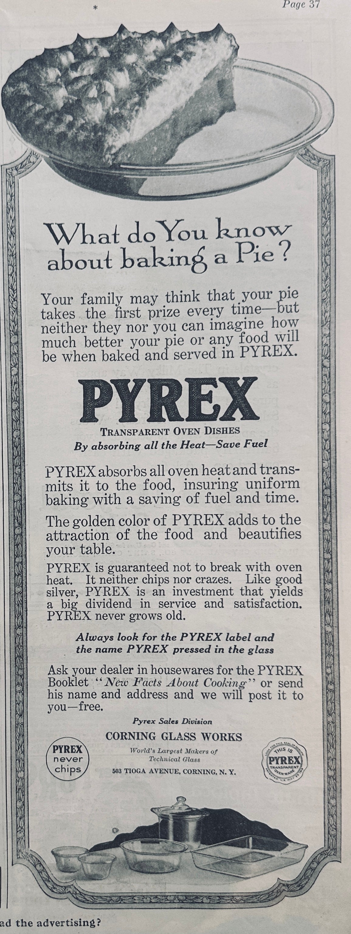 1919 Lot of (2) Pyrex Ovenware Vintage Magazine Ads #755 & 756