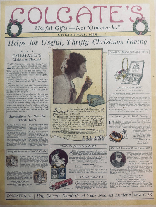 1919 Masterpiece Ad of Yesteryear - Colgate Comforts - Christmas Thrift #759