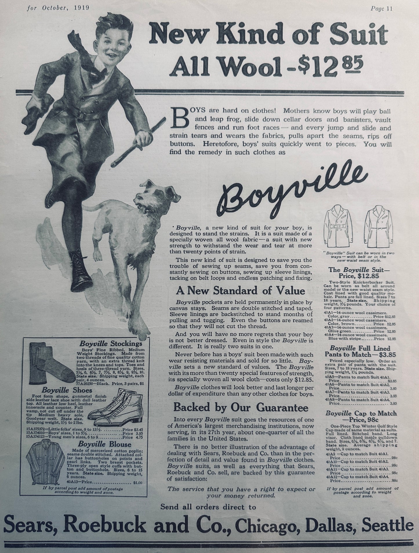 1919 Masterpiece Ad of Yesteryear - Sears Boyville Wool Suit - #765