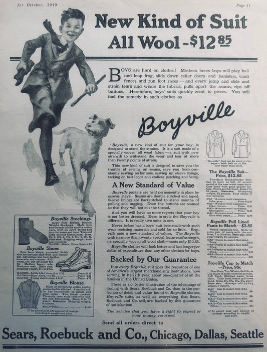 1919 Masterpiece Ad of Yesteryear - Sears Boyville Wool Suit - #765