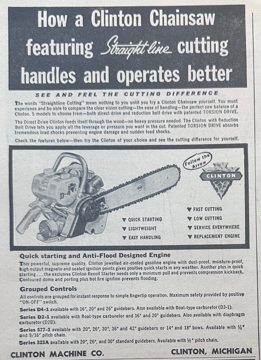 1957 & 1962 Clinton Chain Saw Ads #774 - Clinton Michigan