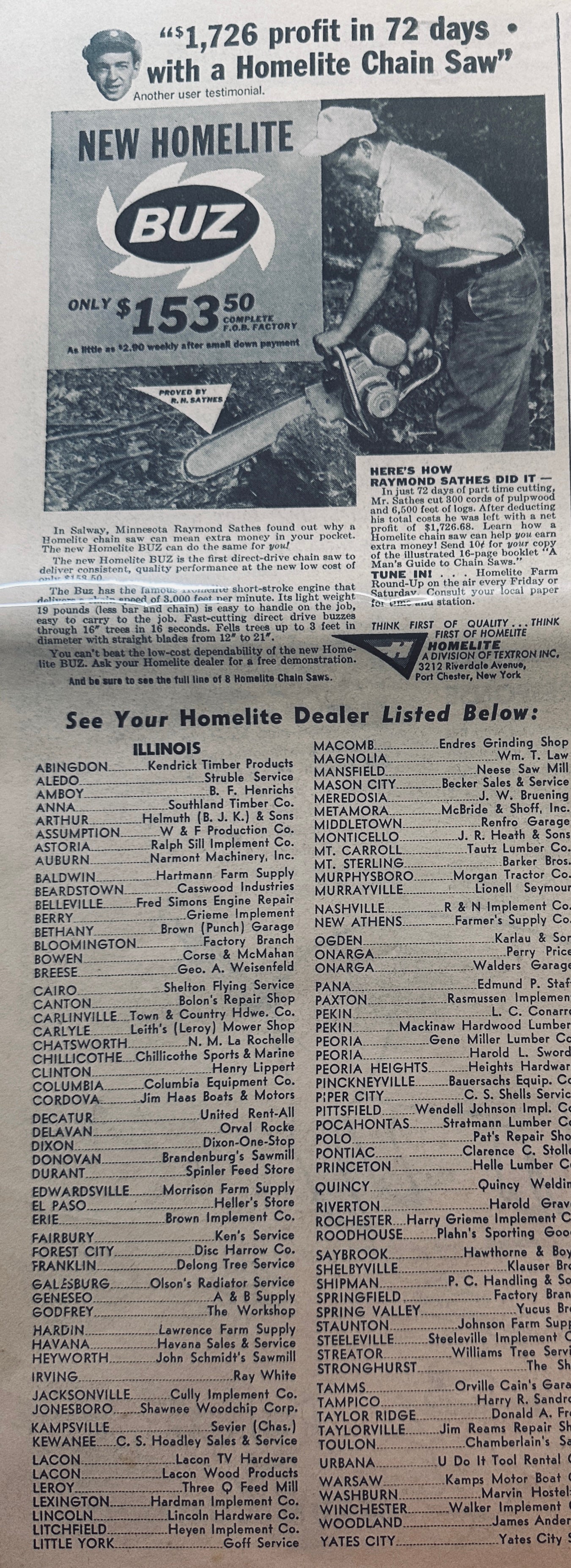 1954 & 1959 Homelite Vintage Chainsaw Ads #775