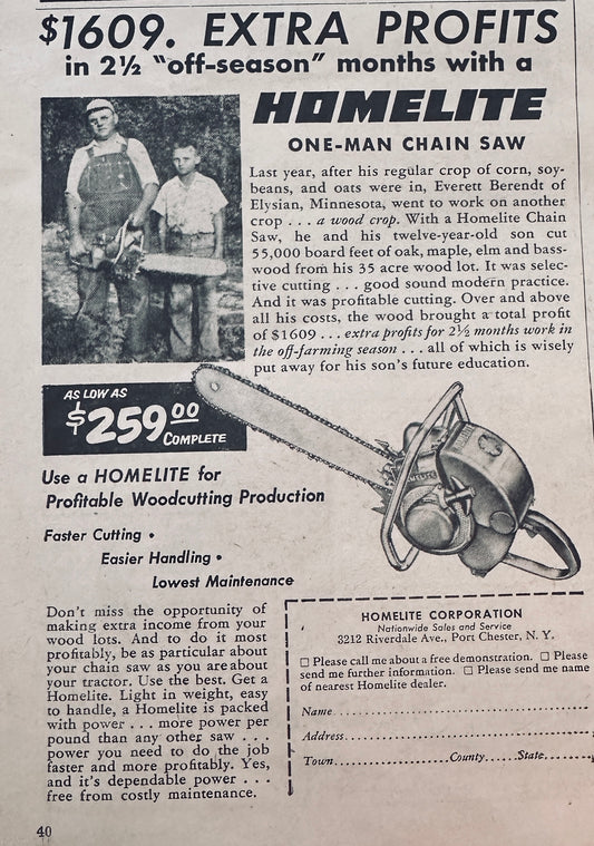 1954 & 1959 Homelite Vintage Chainsaw Ads #775