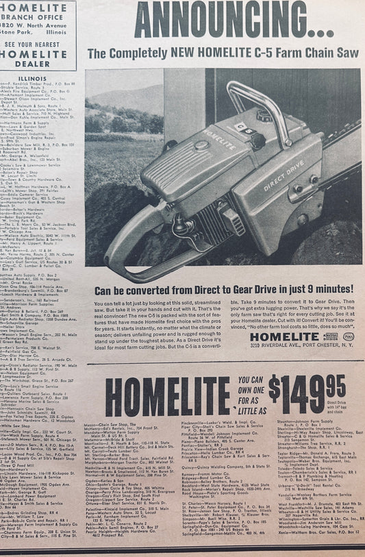 1962 Homelite Chainsaw C-5 Farm Chain Saw Vintage Ad #777