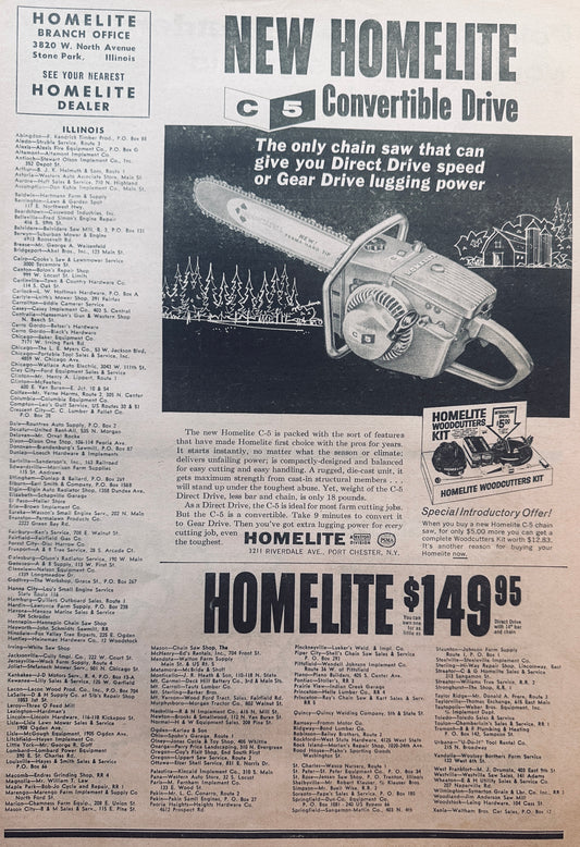 1962 Homelite C-5 Farm Chain Saw & List of Dealers #779