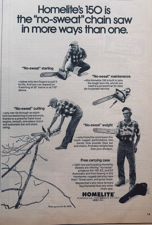 1972 Homelite EZ 150 and EZ150 Automatic Chain Saw Ad #781