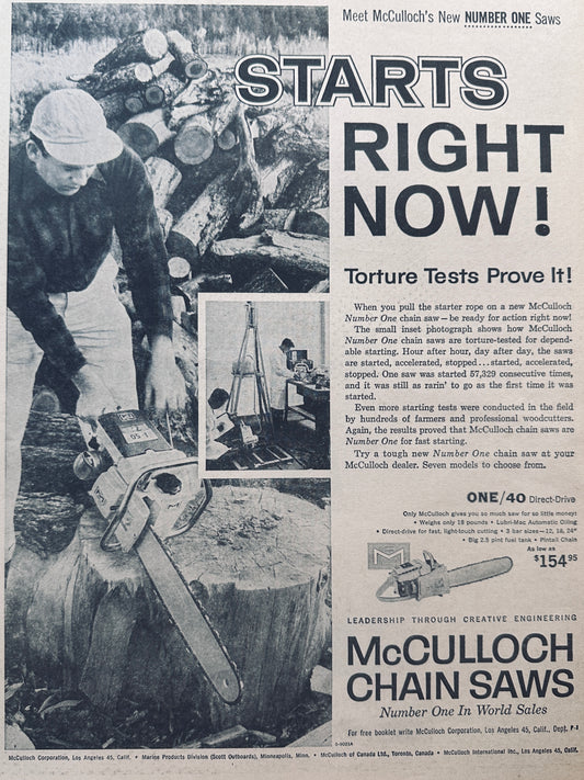 1959 McCulloch Number One Chain Saw #782 Vintage Ad
